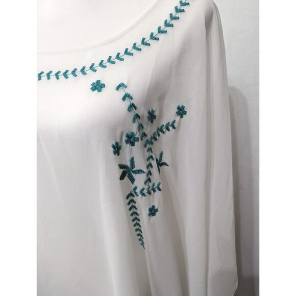 Ariat womens poncho top white & turquoise Xl sheer Poncho pullover blouse GUC - Picture 3 of 8